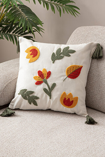 SWITA Comfort Series Punch Embroidered Linen Throw Pillow Cover 43X43 cm