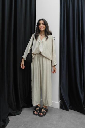 Havoş Beige Chavez Blouse Pants Set
