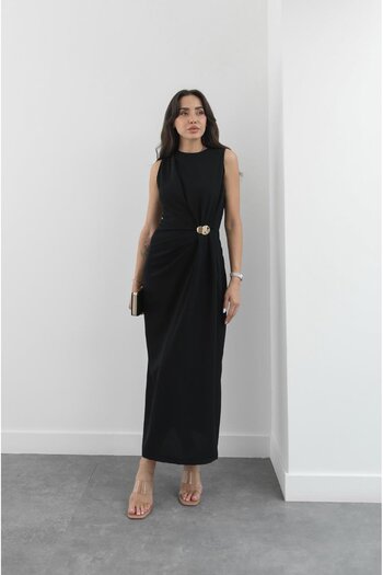 Havoş Black Crema Buckle Detailed Dress