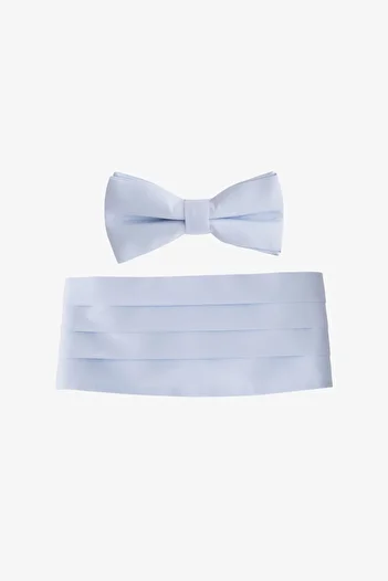 ALTINYILDIZ CLASSICS Men's Light Blue 100% Linen Bow Tie & Sash Set