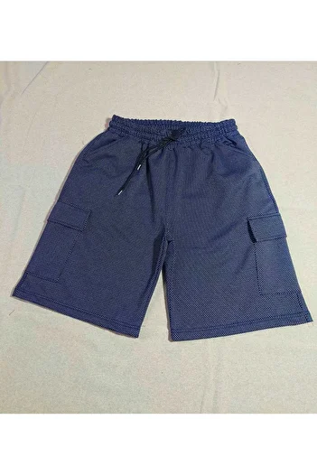 SURMARİ Rain Pattern Cargo Pocket Navy Blue Shorts