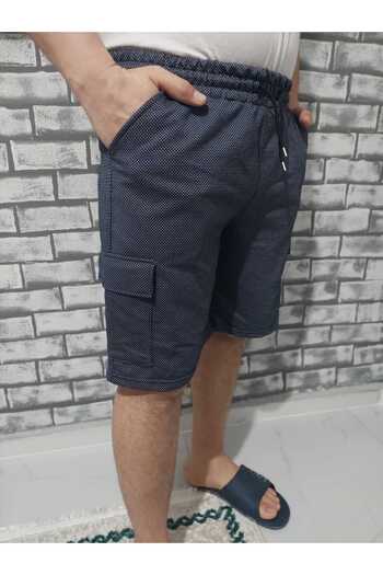 SURMARİ Rain Pattern Cargo Pocket Navy Blue Shorts