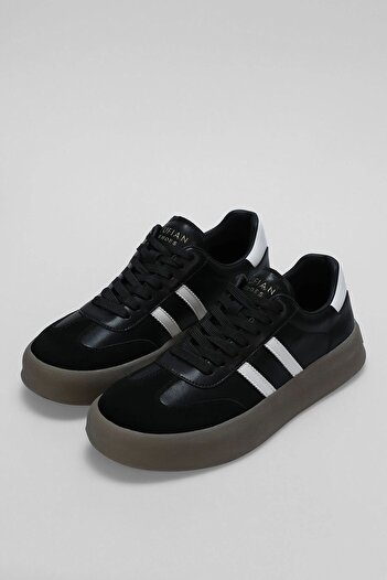 Lufian Genuine Leather Lace-Up Casual Sneaker Black Shoes