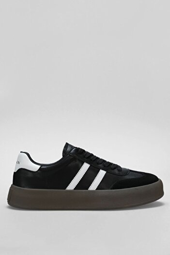 Lufian Genuine Leather Lace-Up Casual Sneaker Black Shoes