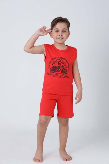 GRI MOR TEKSTIL Boy's Cotton Zero Sleeve Shorts Suit
