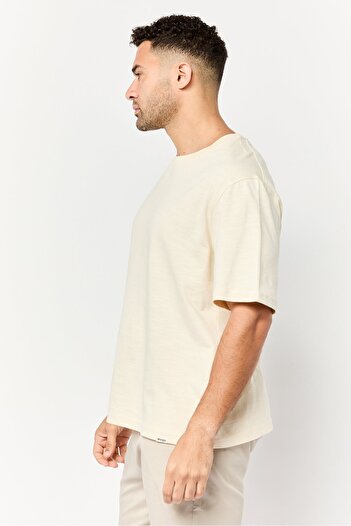 WRANGLER Men Crew Neck Short Sleeve Plain T-shirt, Beige