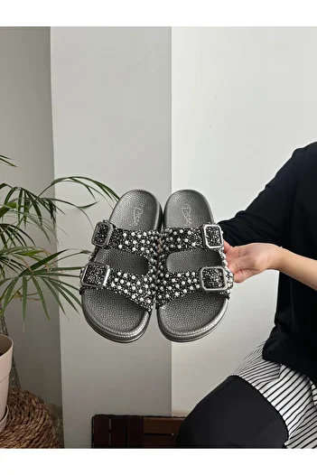 Behtah Kundura Glitter Stone Ορθοπεδική Μαλακή Σόλα Comfort Μοντέλο Παντόφλες Διπλή Πόρπη BRK Καθημερινές Άνετες Παντόφλες