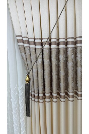 Fon Dünyası Panel Background Curtain Cream Brown (Single Wing)