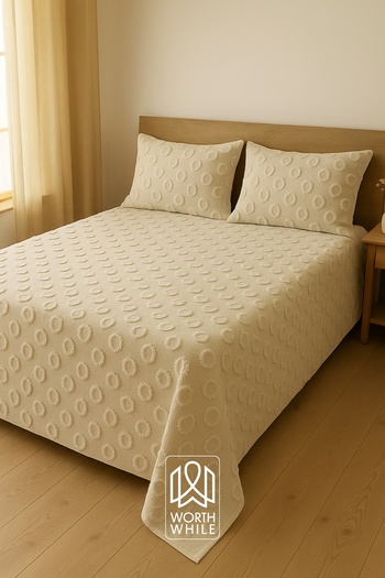 WorthWhile Nora Double Bedspread 240X260 |   Cappuccino Chenille Fabric, Ring Pattern, Soft Texture