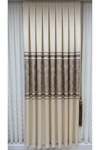 Fon Dünyası Panel Background Curtain Cream Brown (Single Wing)