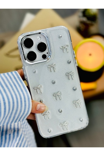 Go Aksesuar iPhone 15 Promax Compatible 3D Mini Bow Design Silicone Case with Epoxy Toy