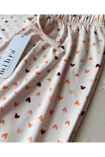 İntive Lingerie Intive Pink/Salmon Small Heart Patterned Light Beige Elastic Waist Milan Pajama Bottoms