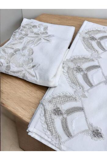 Dantelux 2 Piece French Laced Dowry Holder 50X90 Velvet Hand and Face Towel