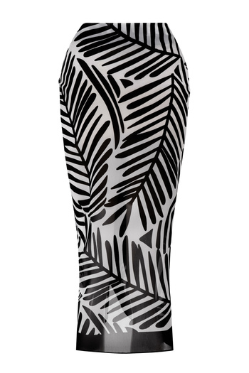CUPSEA Black Leaf Pattern Pareo Satin See-Through Long 95X150