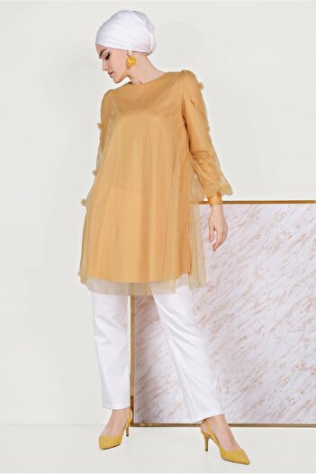 Alvina Three-Dimensed Flower and Tule Detailed Tunic 40519