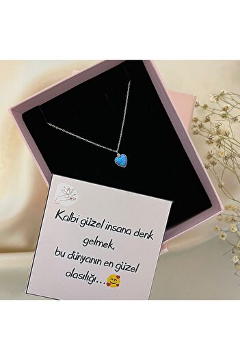 Lovera Jewellery 925 Ayar Gümüş Opal Taşlı Kalp Kolye | Kadın Zarif Hediyelik Takı Doğum Günü Hediyesi