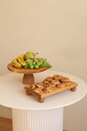 justwood 2 Pieces 29/12 Lucca and 17x30 Cm Risus Wooden Rectangular Cake Presentation Serving Plate Set