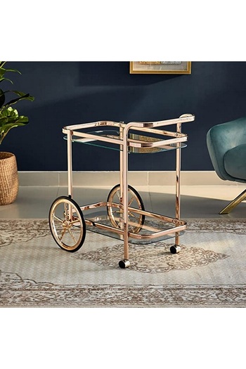 private house Taiwanese steel glass copper tea cart