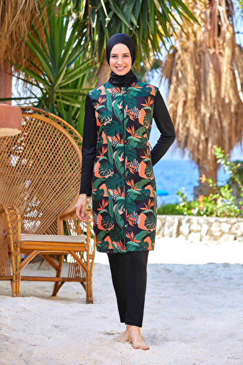 Fulla Moda Μαγιό Hijab 3 τεμαχίων με σχέδια σε φύλλα