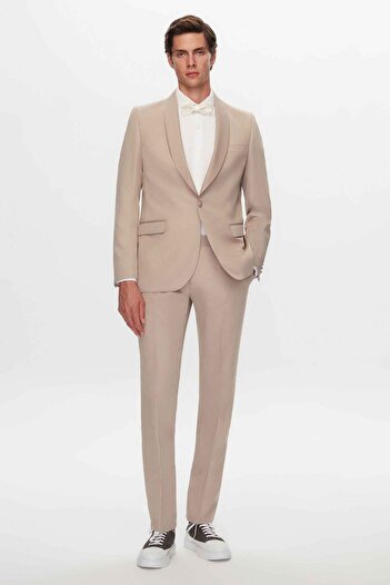 Twn Slim Fit Bej Düz Smokin Takim Elbise