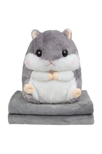ABYZ Multifunctional plush toy Hamster dimensions 40X30cm with fluffy blanket dimensions 170x100cm Gray