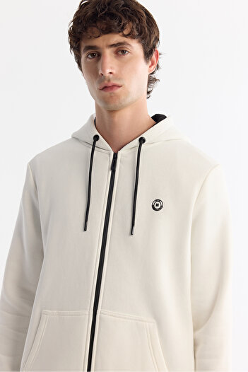 Avva Men's White Hooded Raised 3 Thread Zippered Sweatshirt E 001019