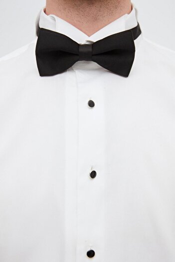 D'S Damat Ds Damat Slim Fit Біла пряма сорочка для смокінга