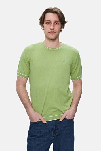 UCLA Ανδρικό μπλουζάκι FARED Smoke Green Crew Neck Knitwear με κέντημα Standard Fit