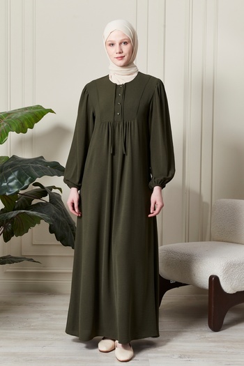 fistan Μπαλόνι μανίκι με κουμπί μπροστά Ρόμπα Gathered Hijab Ρούχα Μητέρα Φόρεμα Προσευχής Φόρεμα ειδικής περίστασης