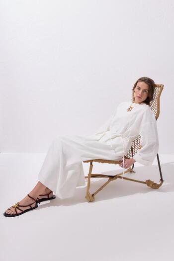 KADRİYE BAŞTÜRK Solen Linen Long Dress Ecru