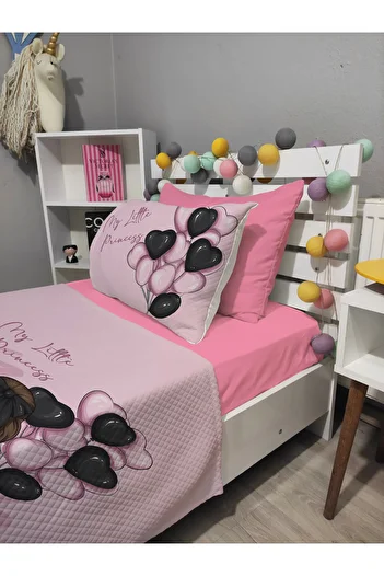 yok yok evim eve dair her şey 4 Piece Balloon Girl Patterned Elastic Sheet Single Pique Bed Cover Set