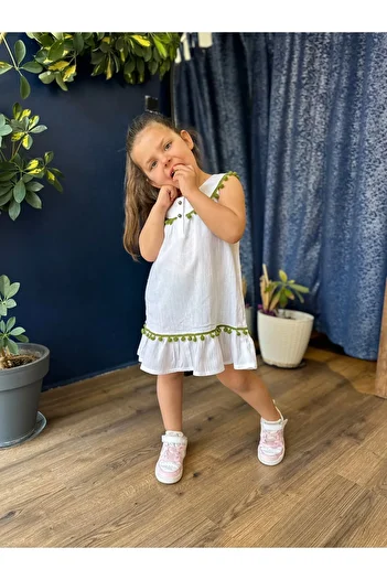 Fortuna Butik Organic Şile Diaper Children's Dress with Pompom
