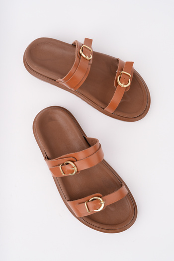 bakacstore Γυναικείες παντόφλες σανδάλια με άνετη σόλα διπλής σόλας Tan Daily