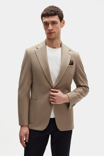 D'S Damat Ds Damat Slim Fit Beige Knitted Fabric Jacket