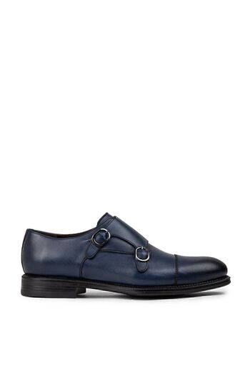 Deery Navy Blue Genuine Leather Double Buckle Men's Classic Shoes