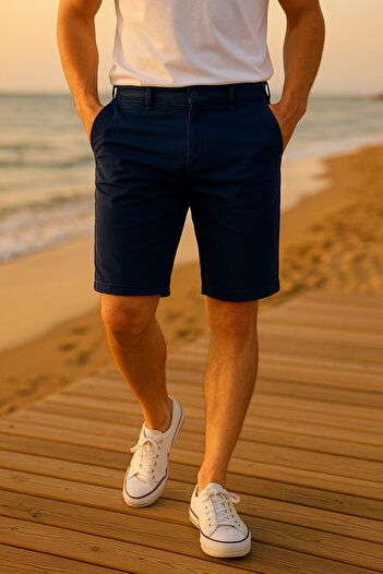 Pobudo Navy Color Chino Men's Shorts