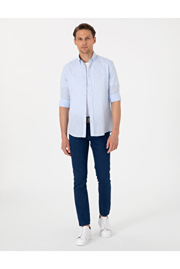 Pierre Cardin Açık Mavi Keten Görünümlü Slim Fit Uzun Kollu Gömlek 50307025-VR003