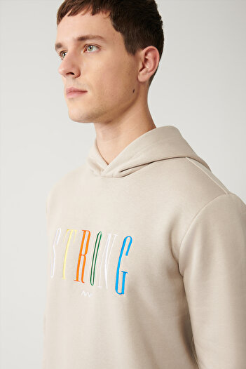 Avva Men's Stone Hooded 3 Thread Raised Embroidered Sweatshirt A32Y1380