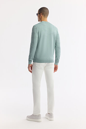 Avva Ανδρικό πουλόβερ από ραγιόν με υφή Nil Green Crew Neck A51Y5022