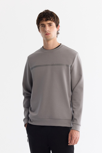 Avva Men's Gray Regular Fit Crew Neck Cotton Printed Elastane Sweatshirt A42Y1267