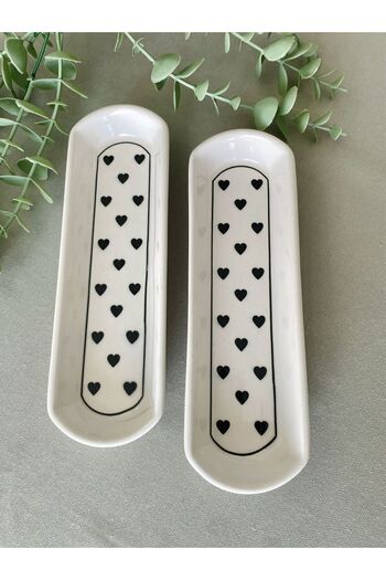 QUEEN Love Black Heart Double Olive Pot Presentation Plate