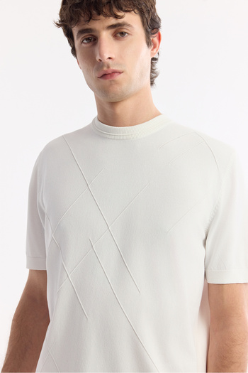 Avva Men's Regular Fit Ecru Crew Neck Rayon Knit T-Shirt A51Y5003
