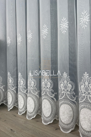 LisabellaHome Sultan Esintisi ttm М'яка штора з атласу з вишитим кордом на атласній основі (без підкладки, рівний шов)