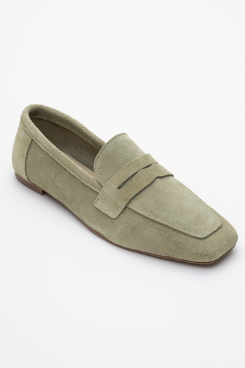 LuviShoes Γυναικεία Loafer Παπούτσια MORNE Green Suede Γνήσιο Δέρμα