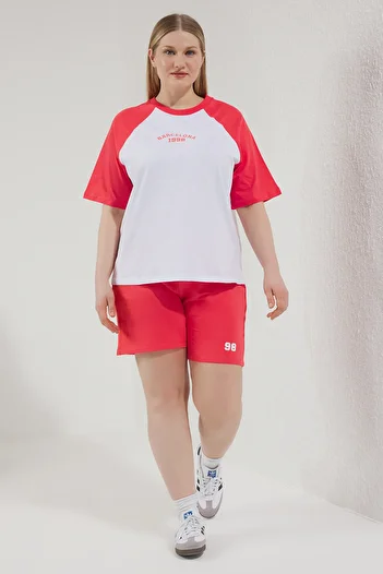 Trendyol Curve Pomegranate Flower Color-Block Embroidered Knitted Large Size Bottom-Top Suit Tbbss25Cp00023