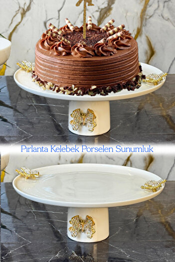 MAY HOME Diamond Butterfly Porcelain Footed Presentation Plate & Cake Pastry Cookie Presentation