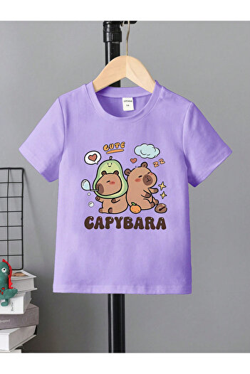 Let's Wear Capybara εμπριμέ χτενισμένο βαμβακερό μπλουζάκι για κορίτσια με γιακά ποδηλάτου