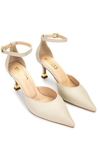 Tamer Tanca Women's Genuine Leather Beige Heeled Shoes