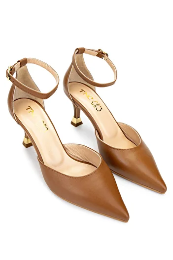 Tamer Tanca Women's Genuine Leather Tan Heeled Shoes
