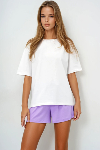 VAGGON Women's Lilac Cotton Basic T-Shirt and Tie-Up Shorts Combed Cotton Bottom Top Set Pjmx13904